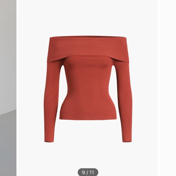 NWT - COMMENSE Off-Shoulder Overfold Long Sleeve Knit Top - Red - Picture 1 of 11